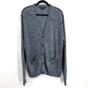 MICHAEL KORS Blue White Knit 100% Linen Button Up Cardigan Sweater Size XXL